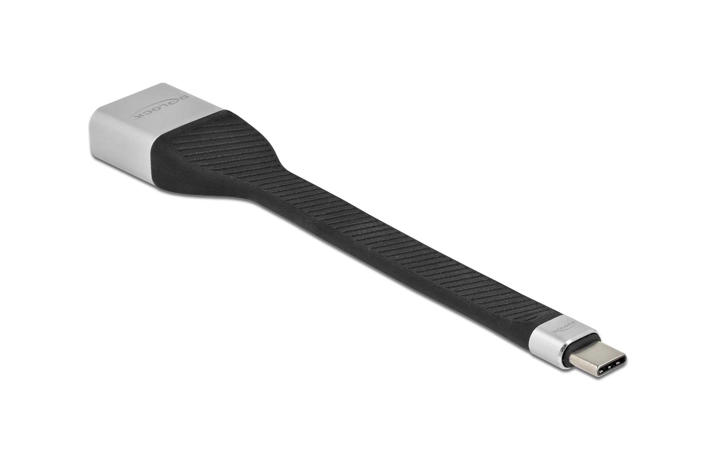 Delock - DisplayPort-Adapter - 24 pin USB-C (M) zu DisplayPort (W) - Displayport 1.2/Thunderbolt 3 - 14 cm - flach, unterstützt 4K 60 Hz (3840 x 2160) - Schwarz
