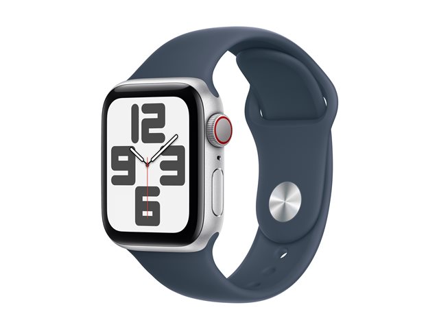 APPLE Watch SE GPS + Cellular 40mm Silver Aluminium Case with Storm Blue Sport Band - S/M (MRGJ3QF/A)