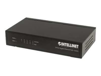 Intellinet 5-Port Gigabit Ethernet PoE+ Switch
4 x PSE Ports
IEEE 802.3at/af Power over Ethernet (PoE+/PoE) Compliant
60 W
Desktop - Switch - 5 AnschlÃ¼sse