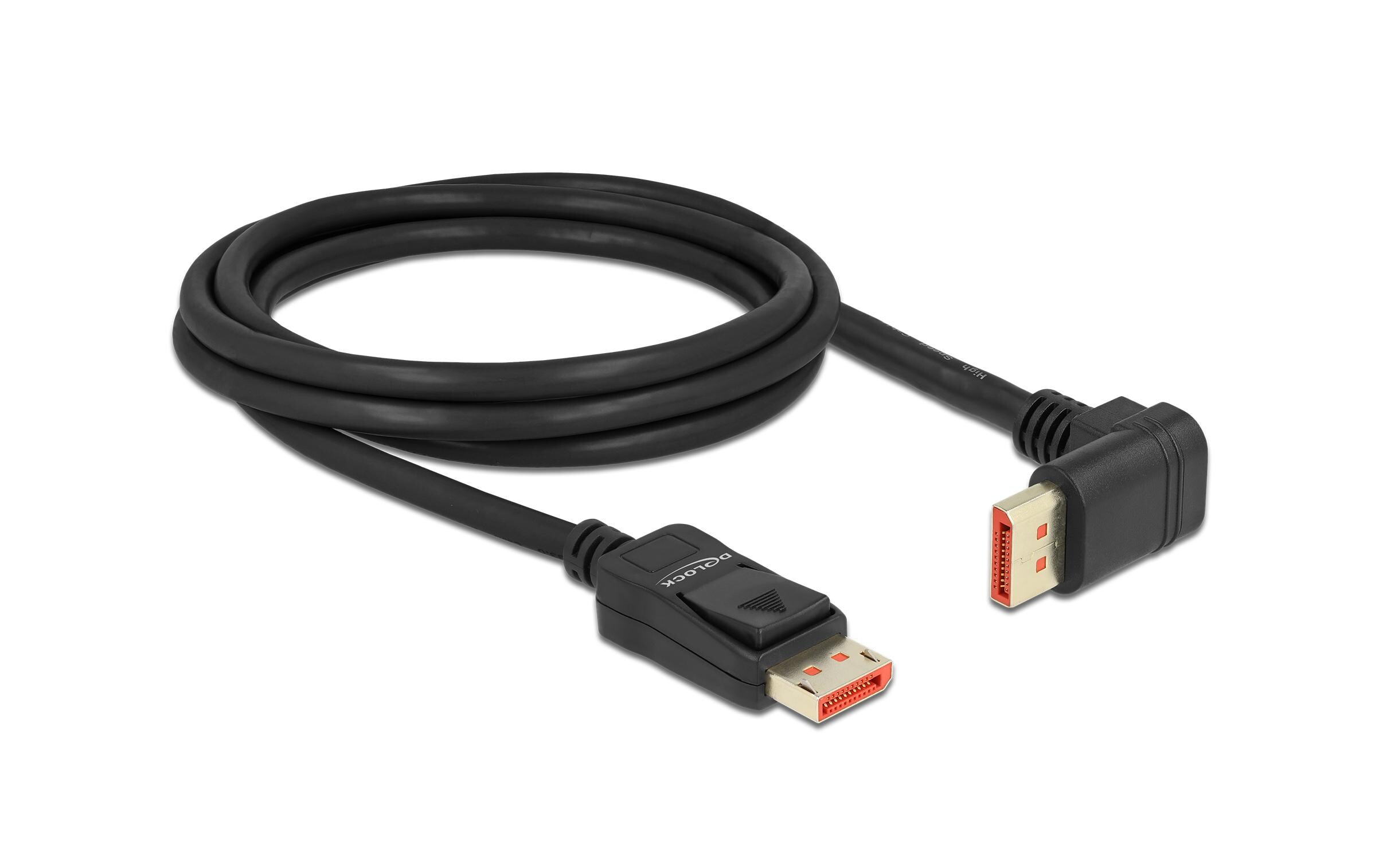 Delock - DisplayPort-Kabel - DisplayPort (M) gerade zu DisplayPort (M) nach oben angewinkelt - DisplayPort 1.4 - 2 m - unterstützt 8K 60 Hz (7680 x 4320) - Schwarz