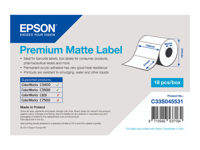 Epson Premium - gestanzte Etiketten - matt - 650 Etikett(en) - 102 x 51 mm