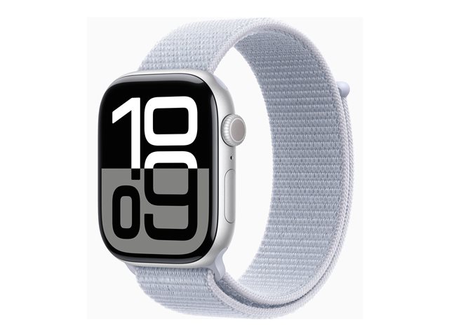 Apple Watch Series 10 GPS + Cellular 46mm Silver Aluminium Case mit Blue Cloud Sport Band (MWY23QF/A)