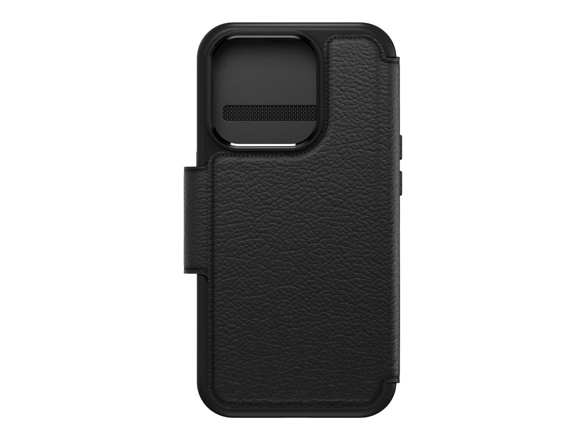 OtterBox Strada Series Folio - Flip-Hülle für Mobiltelefon - kompatibel mit MagSafe - Leder - Shadow (schwarz) - für Apple iPhone 15 Pro