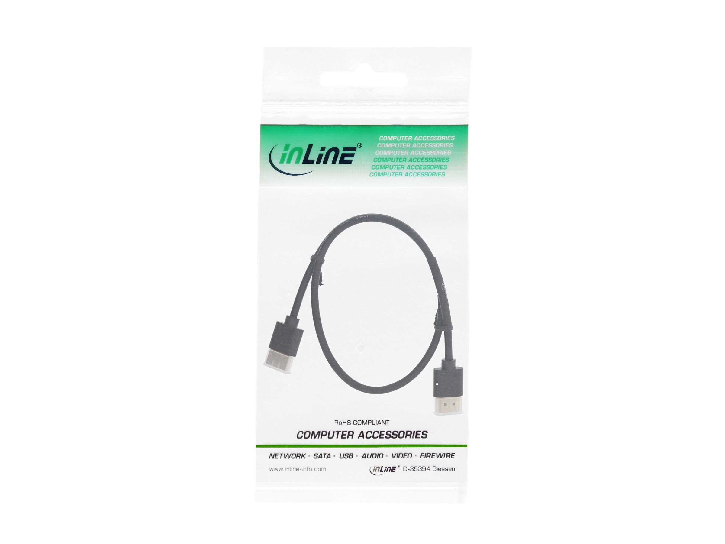 InLine HDMI Superslim Kabel A an A - HS mit Eth. - Premium - schwarz / gold - 1,8m - 1,8 m - Kupferdraht - Ethernet - Kupfer; Gold; Schwarz