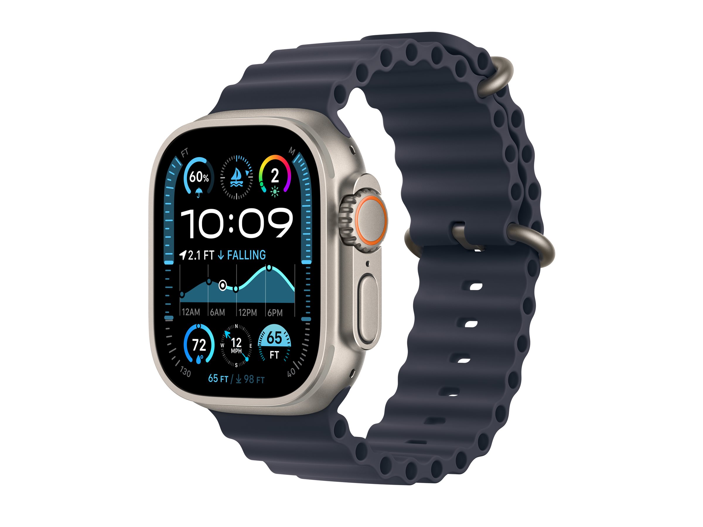 Apple Watch Ultra 2 GPS + Cellular 49mm Natural Titanium Case mit Navy Ocean Band (MX4D3FD/A)