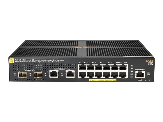 HPE Aruba Networking 2930F 12G PoE+ 2G/2SFP+ - Switch - 12 Anschlüsse - managed - an Rack montierbar