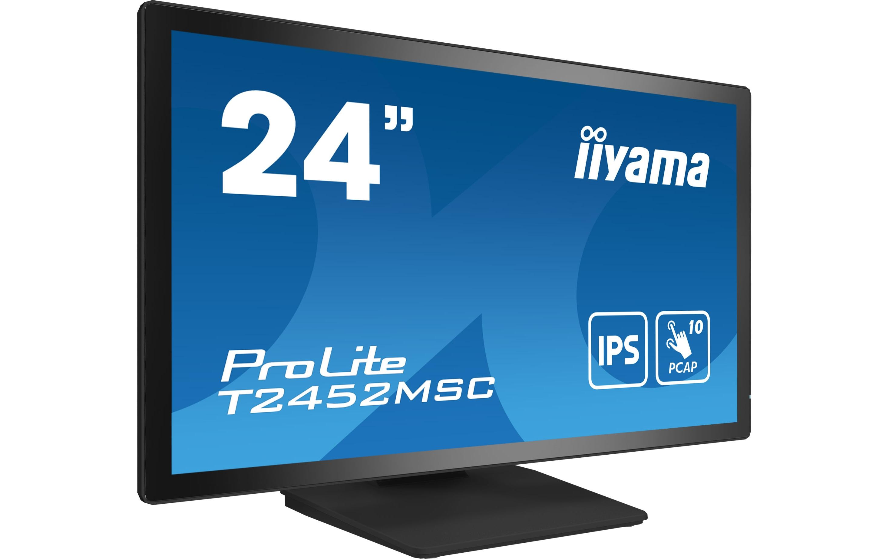 iiyama ProLite T2452MSC-B1 - LED-Monitor - 61 cm (24") (23.8" sichtbar) - Touchscreen - 1920 x 1080 Full HD (1080p) - IPS - 400 cd/m² - 1000:1 - 14 ms - HDMI, DisplayPort, 2xUSB-C - Lautsprecher - mattschwarz