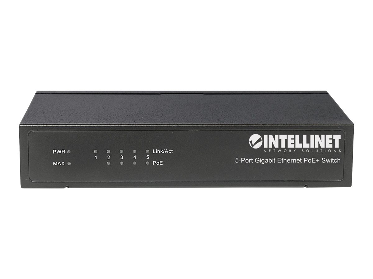 Intellinet 5-Port Gigabit Ethernet PoE+ Switch
4 x PSE Ports
IEEE 802.3at/af Power over Ethernet (PoE+/PoE) Compliant
60 W
Desktop - Switch - 5 AnschlÃ¼sse