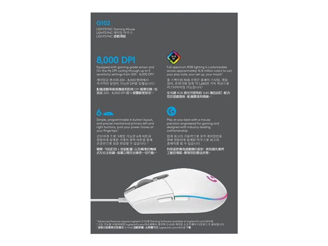 Logitech Gaming Mouse G102 LIGHTSYNC - Maus - USB - weiß