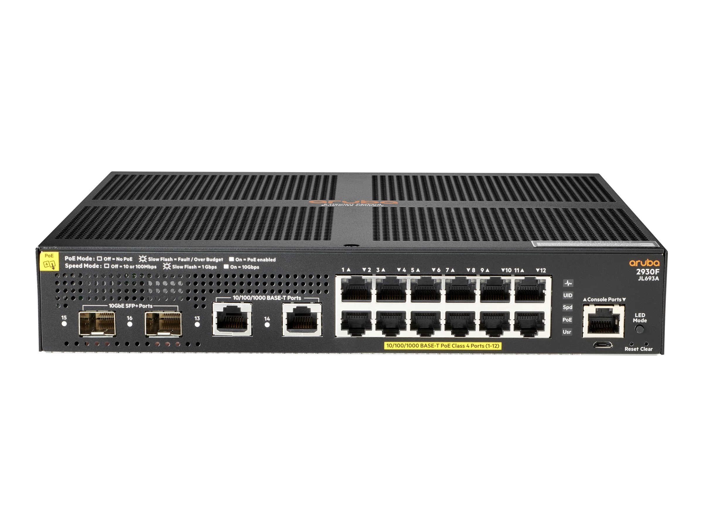 HPE Aruba Networking 2930F 12G PoE+ 2G/2SFP+ - Switch - 12 Anschlüsse - managed - an Rack montierbar