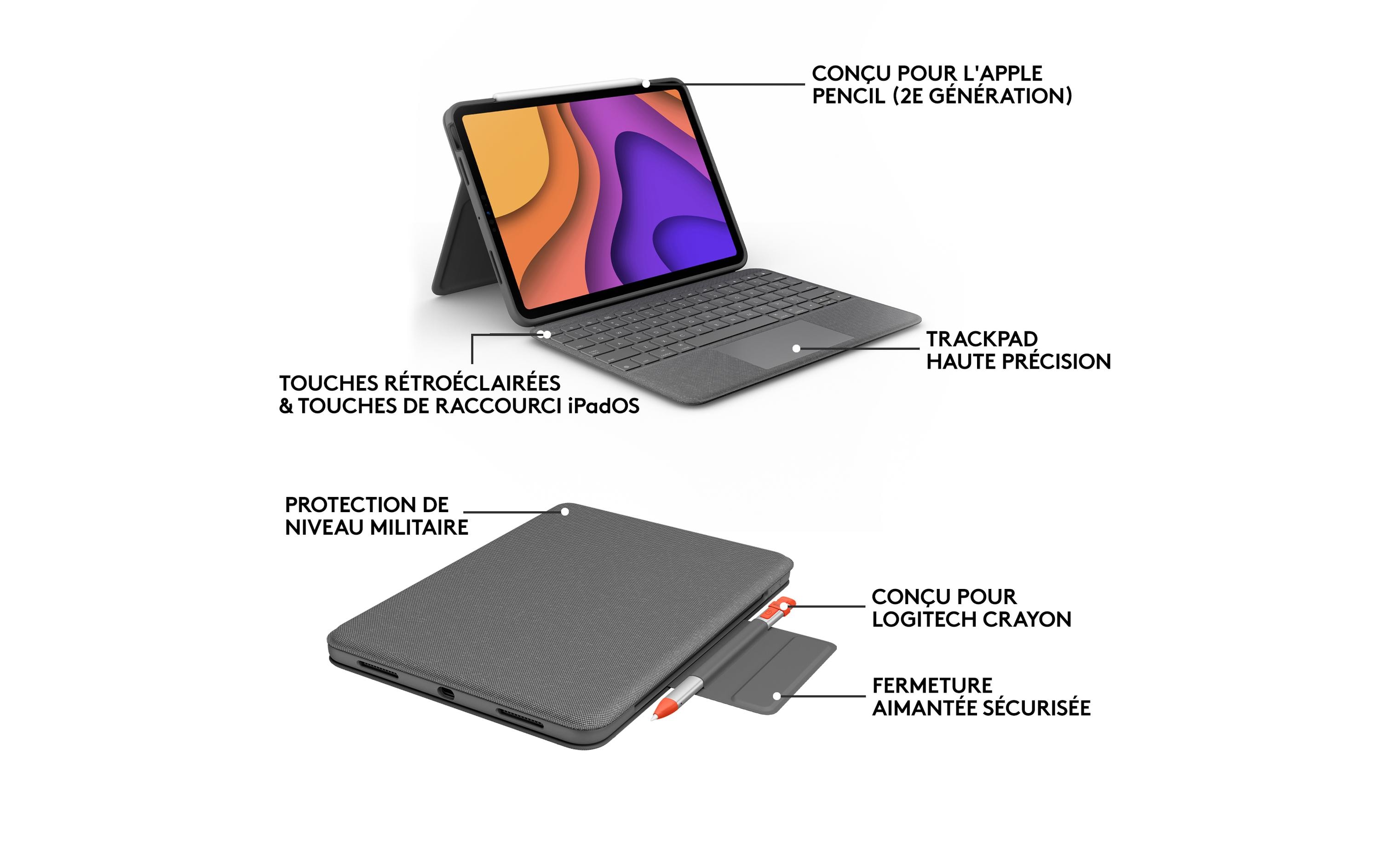 Logitech Folio Touch - Tastatur und Foliohülle - mit Trackpad - QWERTZ - Schweiz - Oxford Gray Eingabegerät