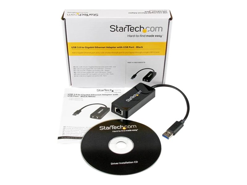 StarTech.com USB 3.0 SuperSpeed auf Gigabit Ethernet Lan Adapter mit USB Port - 10/100/1000 RJ45 NIC Netzwerkadapter - St/Bu - Schwarz - Netzwerkadapter - USB 3.0 - Gigabit Ethernet