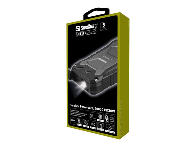 Sandberg Active Survivor Powerbank - 2 x USB
24 pin USB-C - 30 Watt