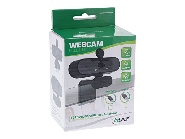 InLine Webcam FullHD 1920x1080/30Hz mit Autofokus - USB-C Anschlusskabel