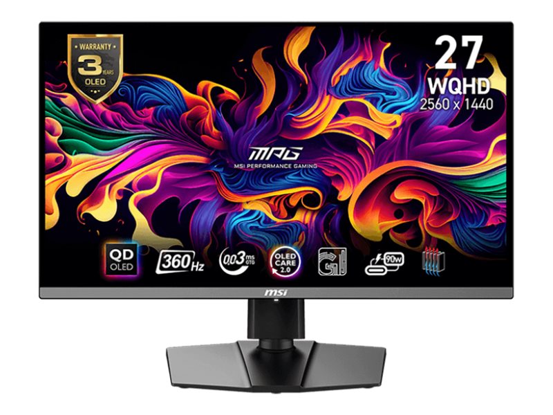 MSI MPG 271QRXDE QD-OLED - OLED-Monitor - Gaming - 67.3 cm (26.5") - 2560 x 1440 WQHD @ 360 Hz - 1000 cd/m² - 1500000:1 - DisplayHDR 400 True Black - 0.03 ms - 2xHDMI, DisplayPort, USB-C - Schwarz