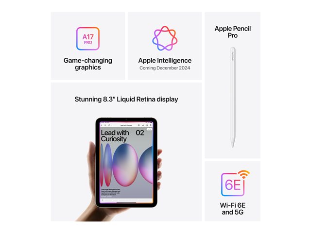 Apple iPad mini A17 Pro Wi-Fi + Cellular - Tablet - 256 GB - 21.1 cm (8.3") IPS (2266 x 1488) - 3G, 4G, 5G - Starlight