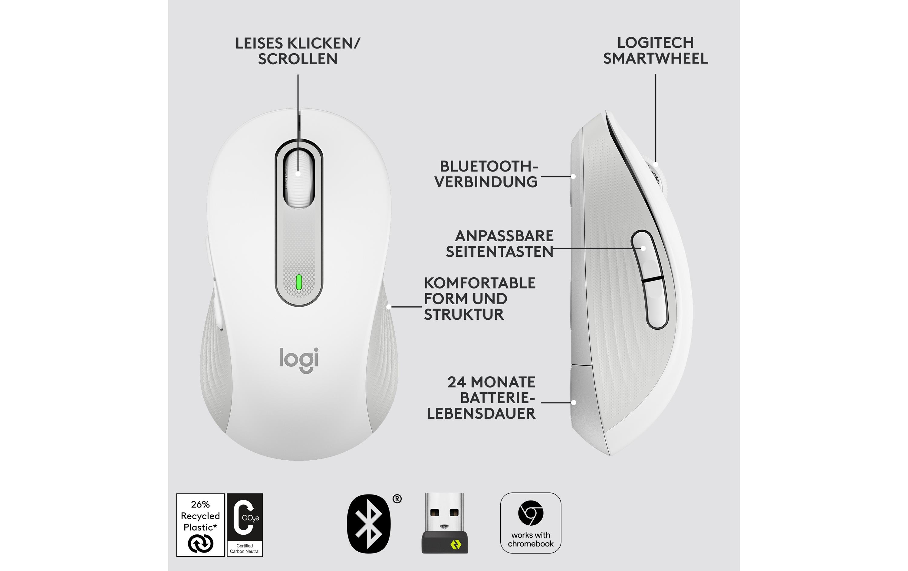 Logitech Signature M650 Large - Maus - Größe L - 2.4 GHz
Bluetooth - Off-White