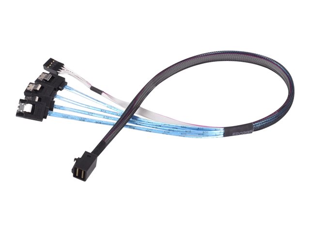 SilverStone CPS05 - SATA- / SAS-Kabel - mit Sidebands - SAS 12Gbit/s - 4-Lane - 4x Mini SAS HD (SFF-8643) (M) bis SATA, Seitenband (M) - 50 cm - Schwarz