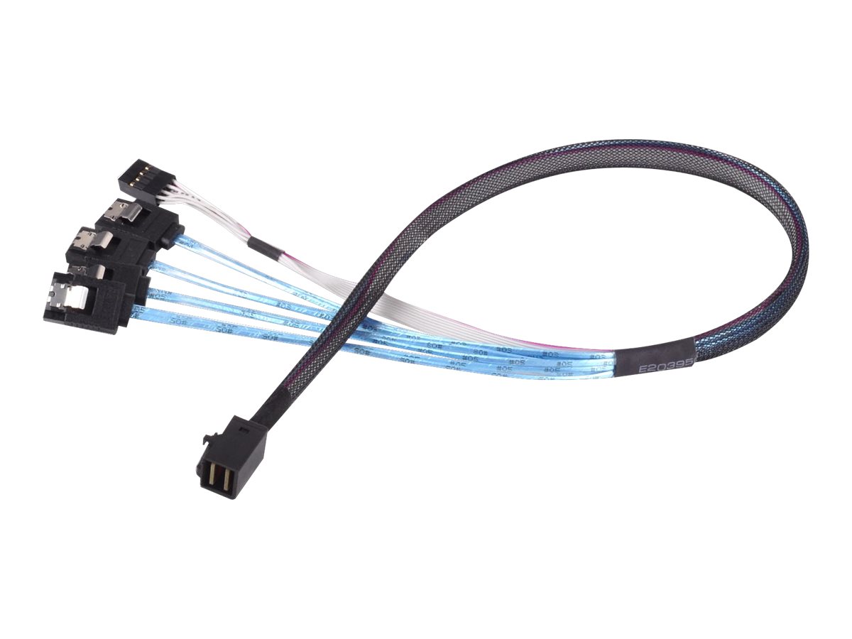 SilverStone CPS05 - SATA- / SAS-Kabel - mit Sidebands - SAS 12Gbit/s - 4-Lane - 4x Mini SAS HD (SFF-8643) (M) bis SATA, Seitenband (M) - 50 cm - Schwarz