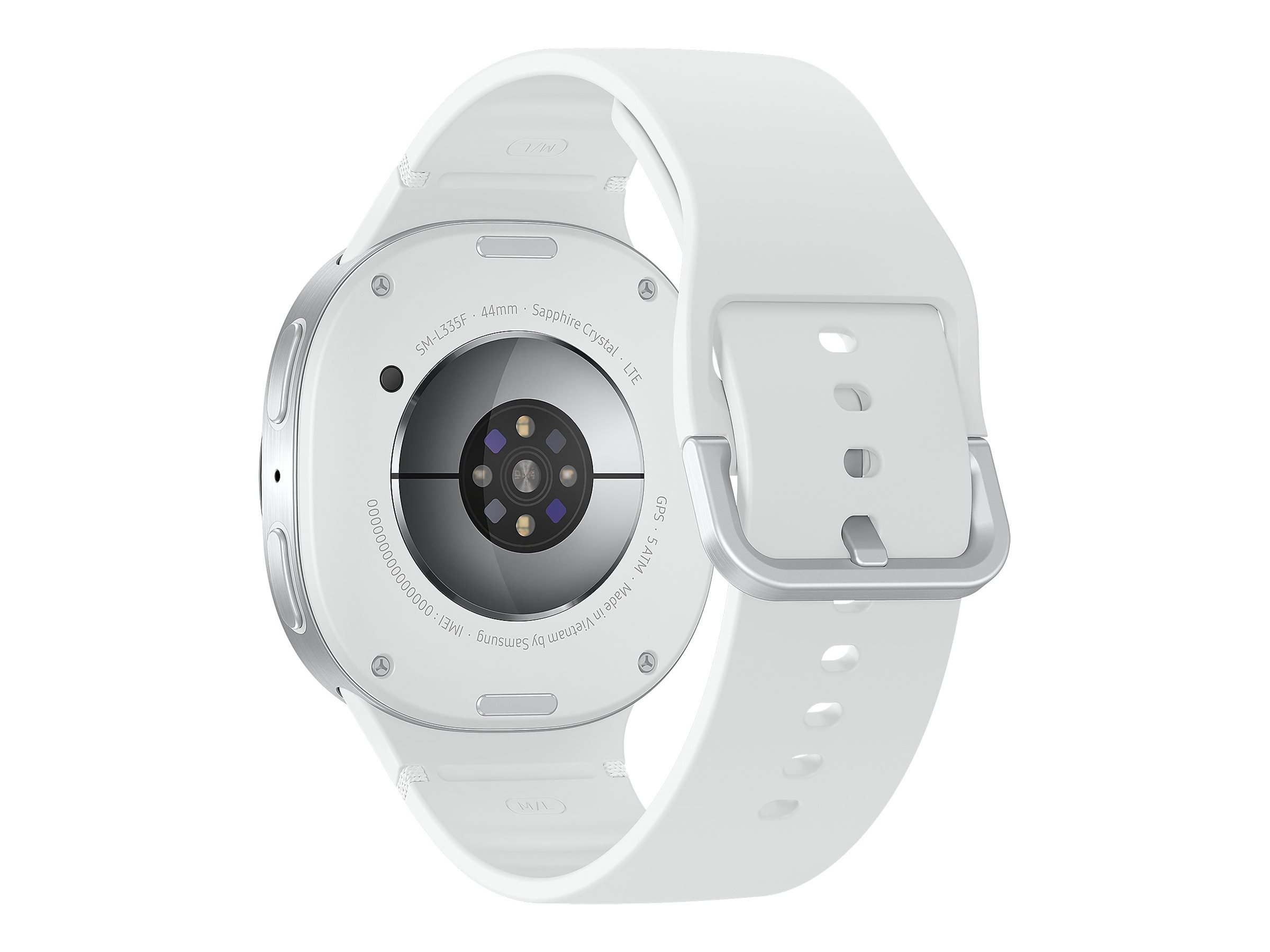 Samsung Galaxy Watch8 - 44 mm - silber - intelligente Uhr mit Sportband - Gummi - weiß - Bandgröße: M/L - Anzeige 3.7 cm (1.47") (SM-L335FZSADBT)