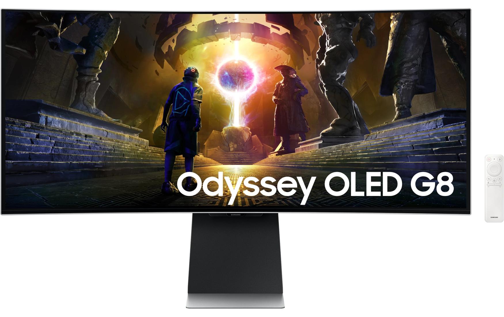 Samsung Odyssey OLED G8 S34DG850SU - G85SD Series - OLED-Monitor - Smart - Gaming - gebogen - 86.4 cm (34") - 3440 x 1440 UWQHD @ 175 Hz - 250 cd/m² - 1000000:1 - HDR10, HDR10+ - 0.03 ms - 2xHDMI, DisplayPort - Lautsprecher - Silber