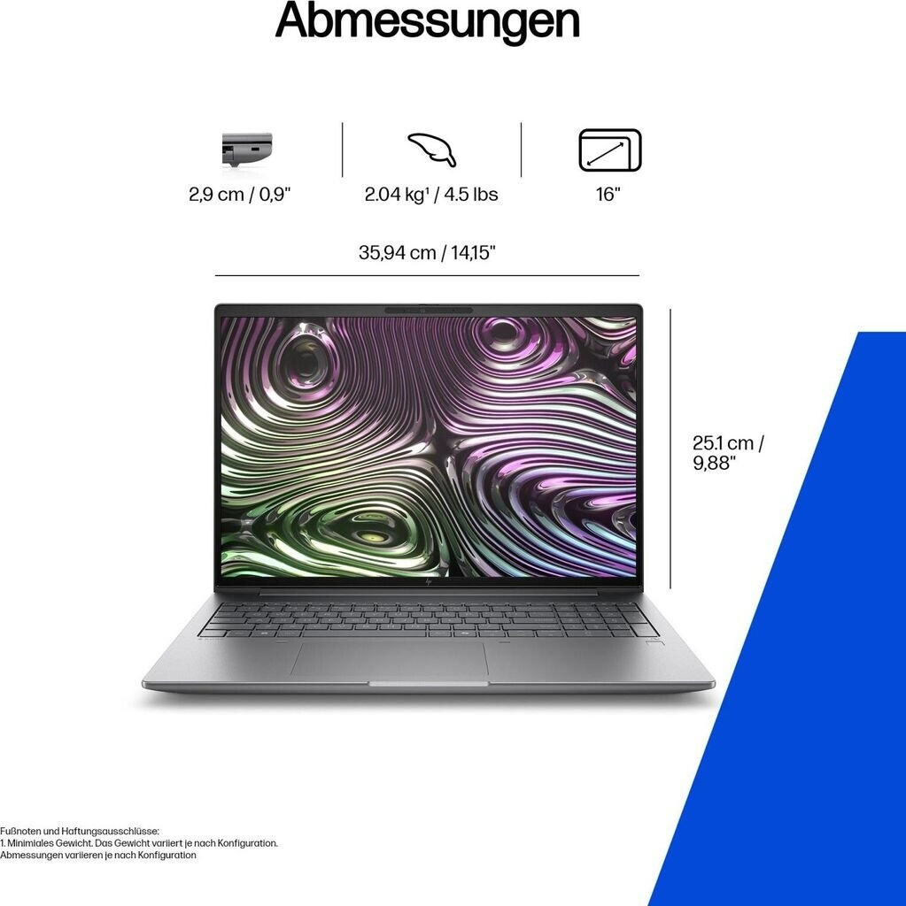 HP ZBook X G1i Intel Core Ultra 7 255H 40,64cm 16Zoll WUXGA 32GB 1TB/SSD NVIDIA RTX PRO 2000 8GB W11P (DE)