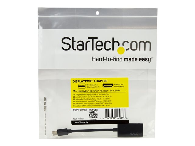 StarTech.com Mini DisplayPort auf HDMI Adapter - 4K mDP zu HDMI Konverter - UHD 4K 60Hz - Videokonverter