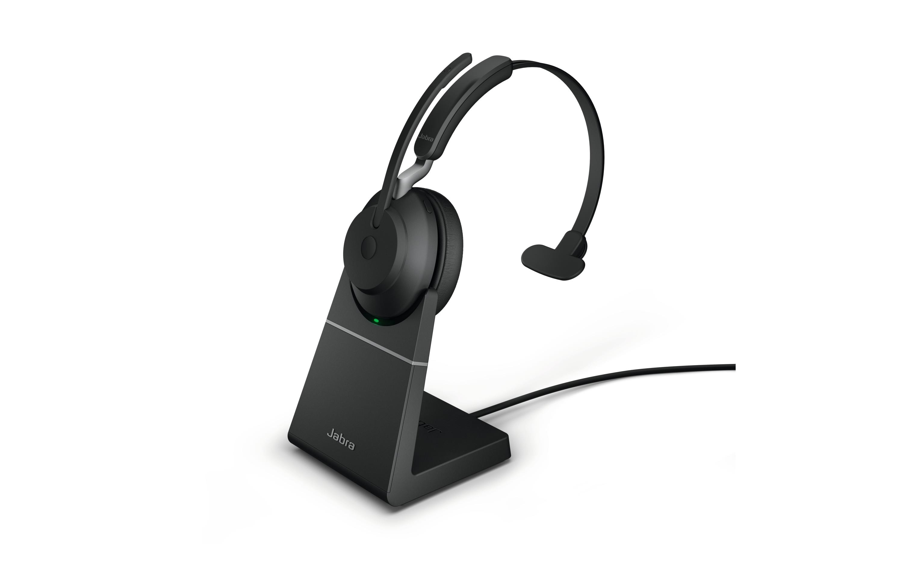 Jabra Evolve2 65 UC Mono - Headset - On-Ear - konvertierbar - Bluetooth - kabellos - USB-A - Geräuschisolierung - Schwarz - mit Ladestation