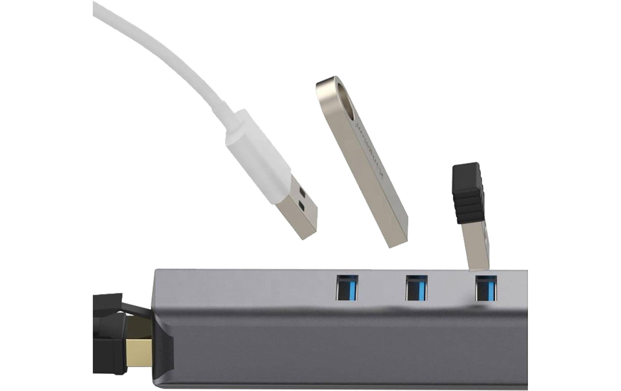 Exsys USB 3.2 Gen1 HUB 3-Port+ 1 Gigabit m.C-Stecker Anschluss - Netzwerkkarte - 1.000 Mbps - Ethernet - USB 3.0 - USB Typ C