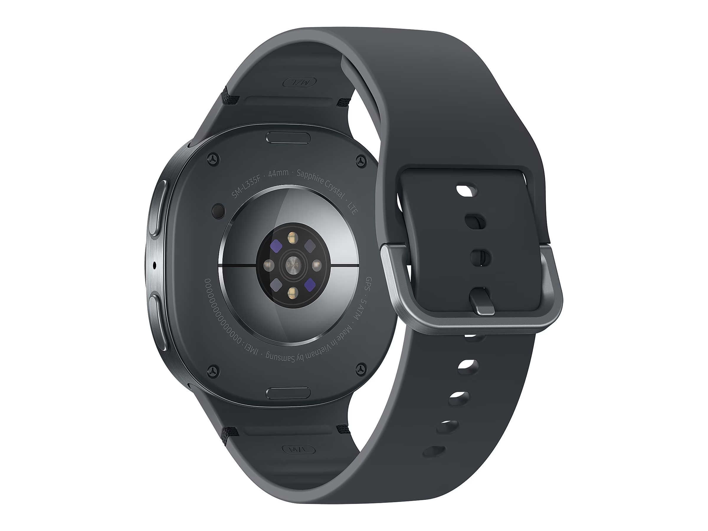 Samsung Galaxy Watch8 - 44 mm - Carbon-Schwarz - intelligente Uhr mit Sportband - Gummi - Graphit - Bandgröße: M/L - Anzeige 3.7 cm (1.47") (SM-L335FDAADBT)