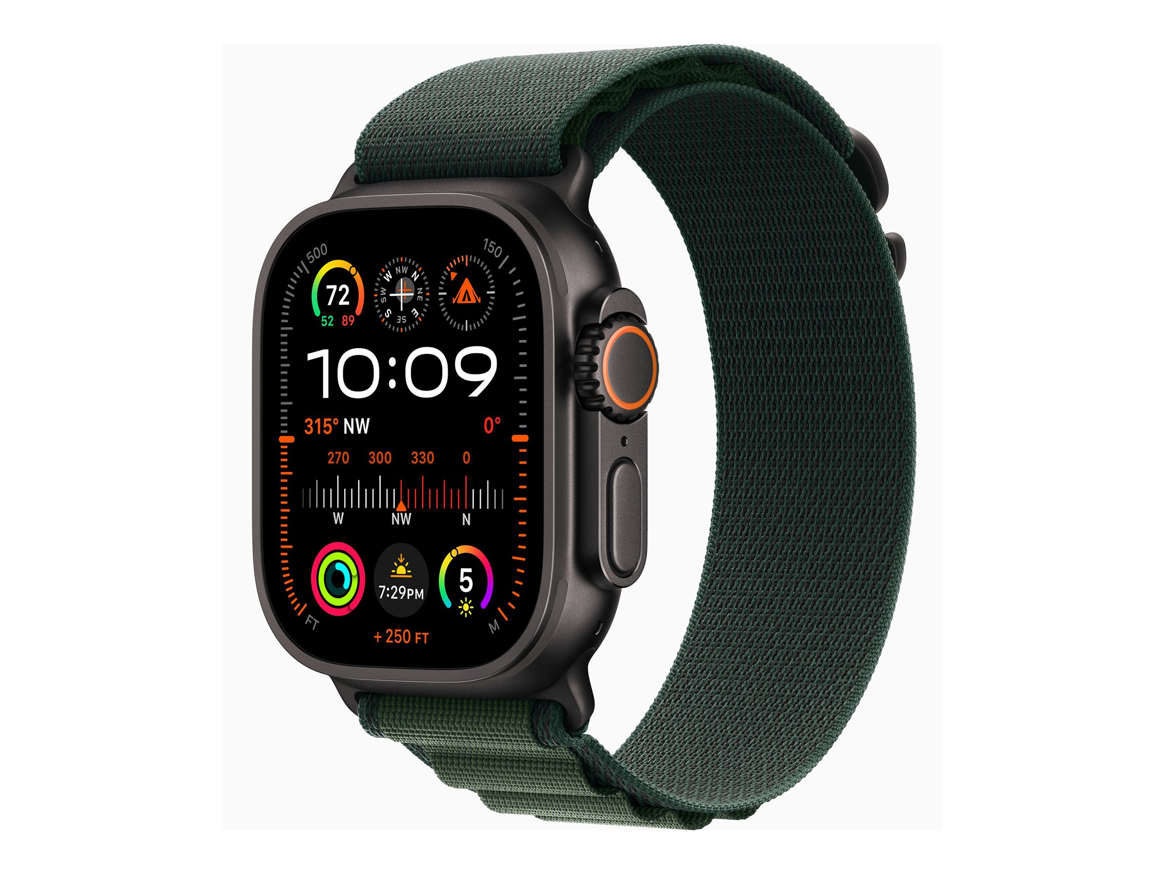 Apple Watch Ultra 2 GPS + Cellular 49mm Black Titanium Case mit Dark Green Alpine Band - Large (MX4T3FD/A)