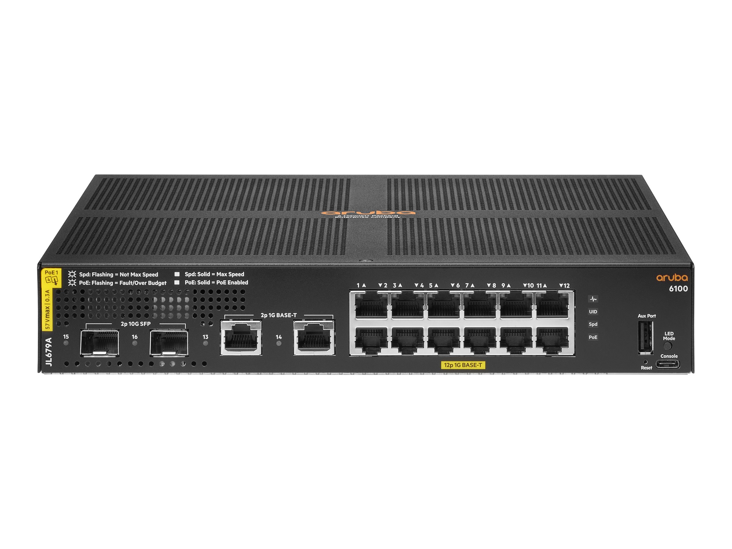 HPE Aruba Networking 6100 12G Class4 PoE 2G/2SFP+ 139W Switch - Switch - 16 Anschlüsse - managed - an Rack montierbar
