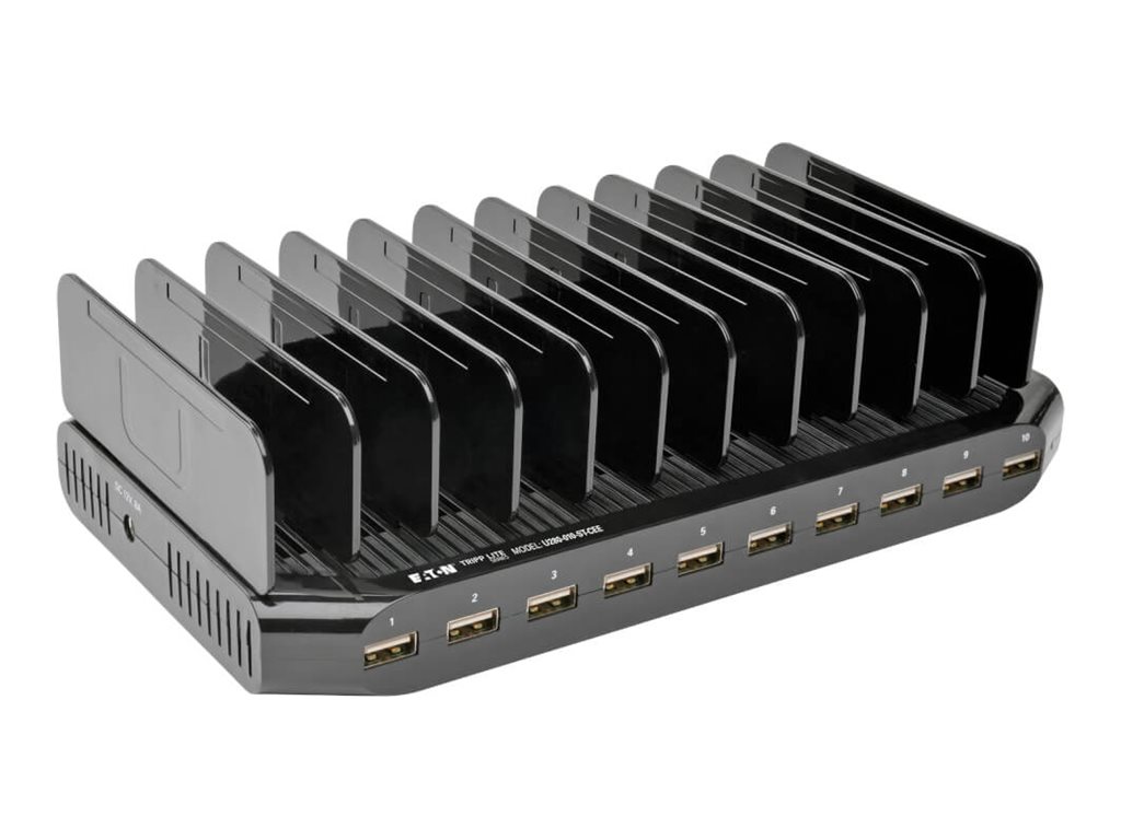 Tripp U280-010-ST-CEE 10-Port-USB-Ladestation mit einstellbarem Speicher - 12 V 8 A (96 W) USB-Ladegerät-Ausgang - Schuko-Netzkabel - Jede Marke - USB - Schwarz - Digital/Daten - 4-polig