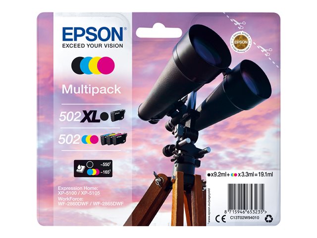 Epson 502/502XL Multipack - 4er-Pack - Schwarz
Gelb
Cyan
Magenta - original - Tintenpatrone
