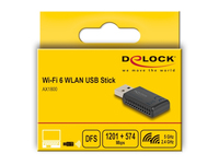 Delock Wi-Fi 6 Dualband WLAN USB Stick AX1800 (1201 + 574 Mbps) - Kabellos - USB - WLAN - Wi-Fi 6 (802.11ax) - 1775 Mbit/s - Schwarz - Netzwerkkarte - WLAN - 1.775 Mbps - WLAN - GSM 900/1800 (Dualband)