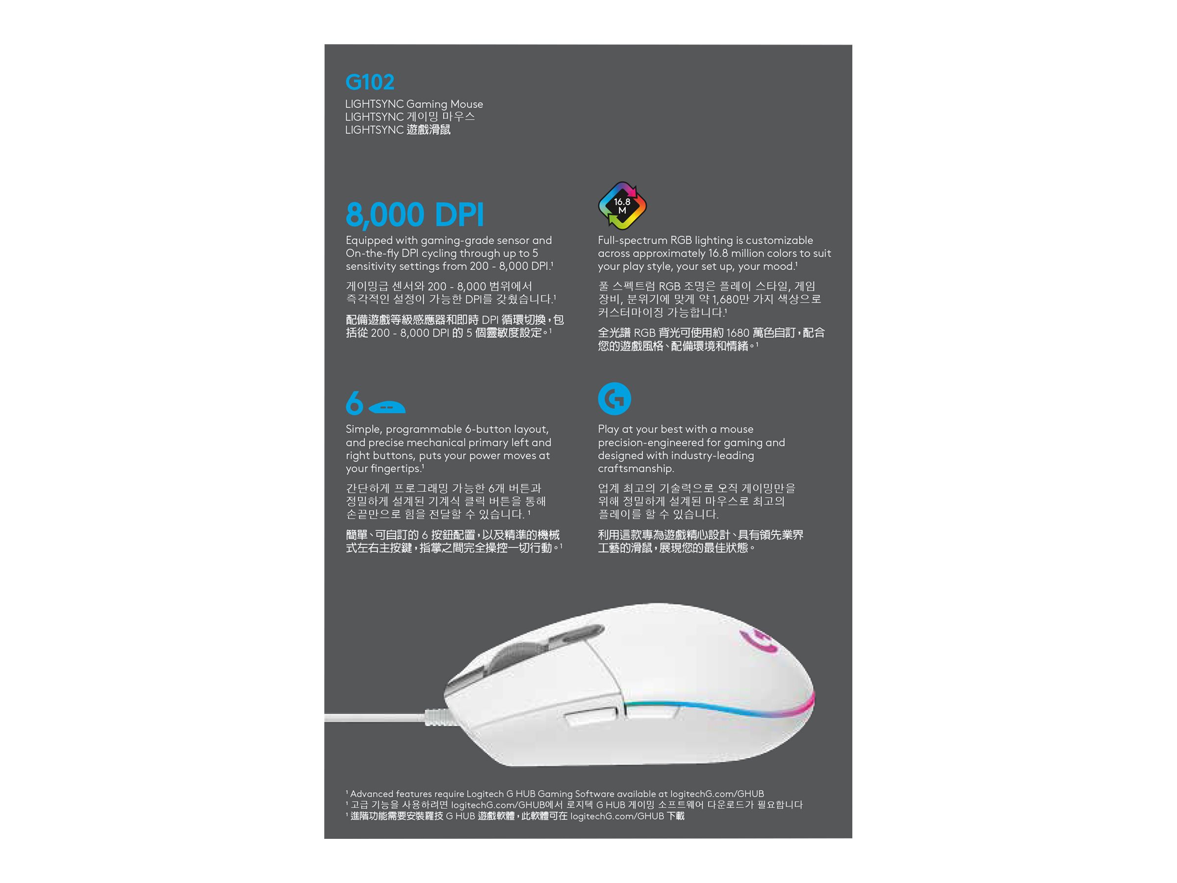 Logitech Gaming Mouse G102 LIGHTSYNC - Maus - USB - weiß