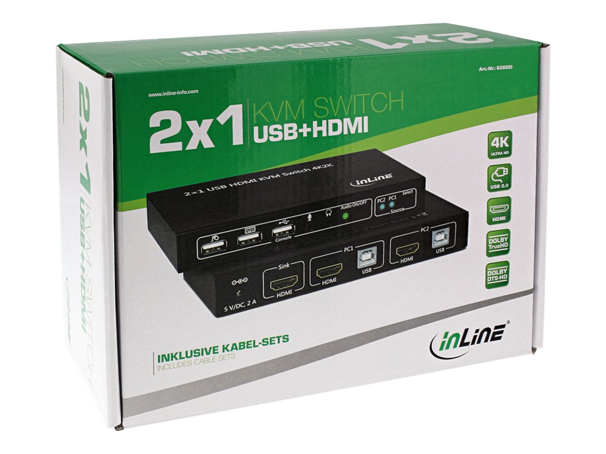 InLine 2x1 HDMI KVM Switch - KVM-/Audio-/USB-Switch - 2 x KVM/Audio/USB - 1 lokaler Benutzer - Desktop