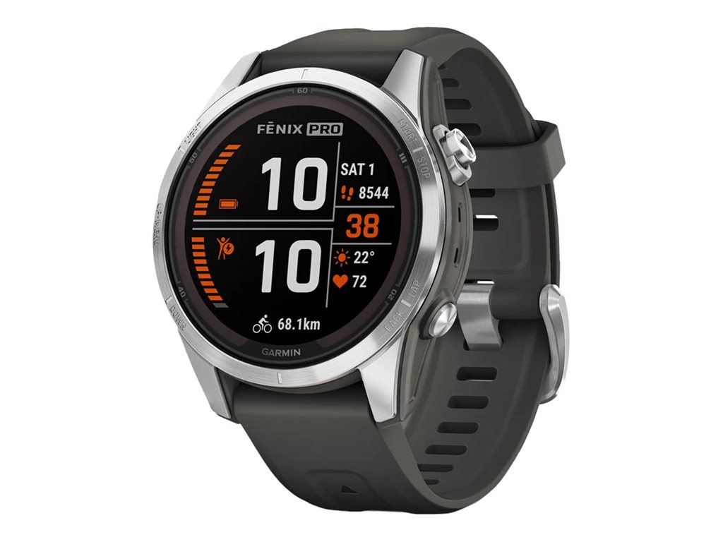 Garmin fenix 7S Pro Solar Edition - faserverstärktes Polymer - Ja intelligente Uhr mit Band - Graphit - 32 GB - Silber