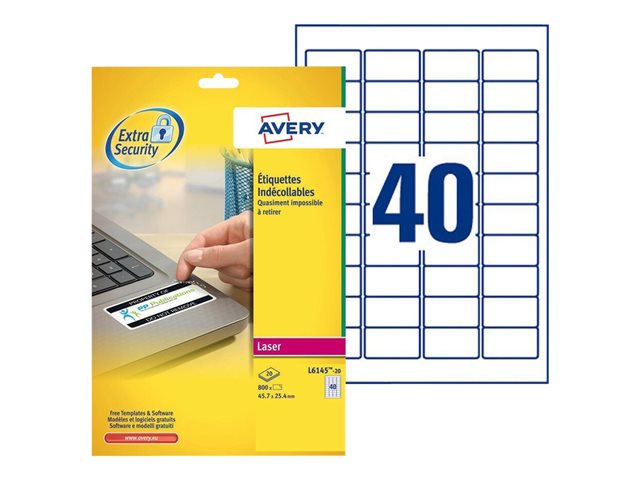 Avery NoPeel Labels L6145 - Etiketten - 800 Etikett(en) - 25.4 x 45.7 mm