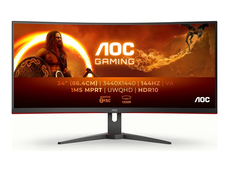 AOC Gaming CU34G2XE/BK - LED-Monitor - Gaming - gebogen - 86.4 cm (34") - 3440 x 1440 WQHD @ 144 Hz - VA - 4000:1 - HDR10 - 1 ms - HDMI, DisplayPort - Schwarz, Rot
