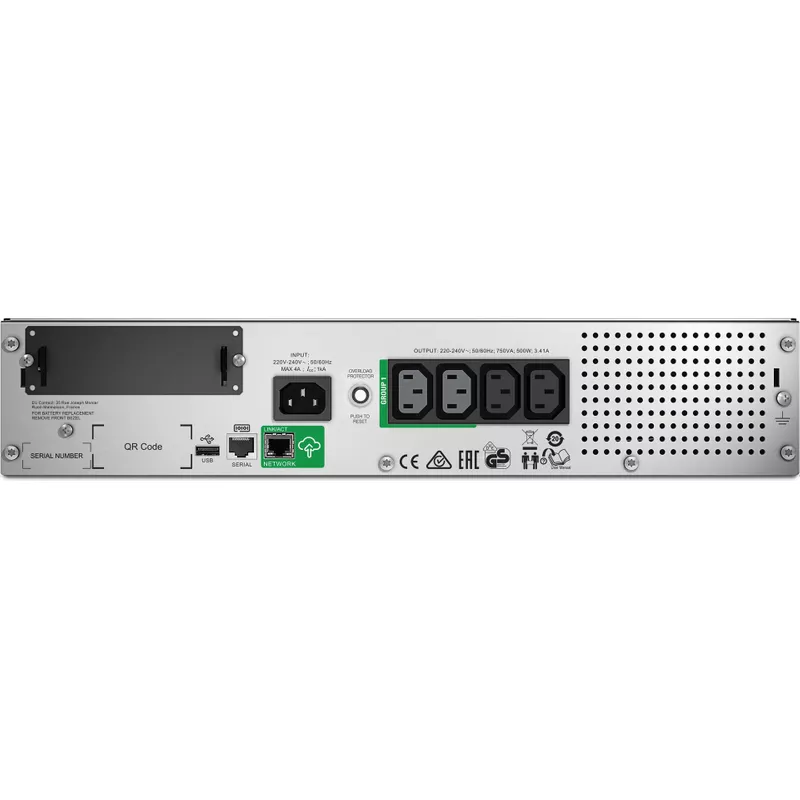 APC Schneider Electric Smart-UPS 750VA LCD RM - USV (Rack - einbaufähig) - Wechselstrom 230 V - 500 Watt - 750 VA - Ethernet, RS-232, USB - Schwarz (SMT750RMI2UC)