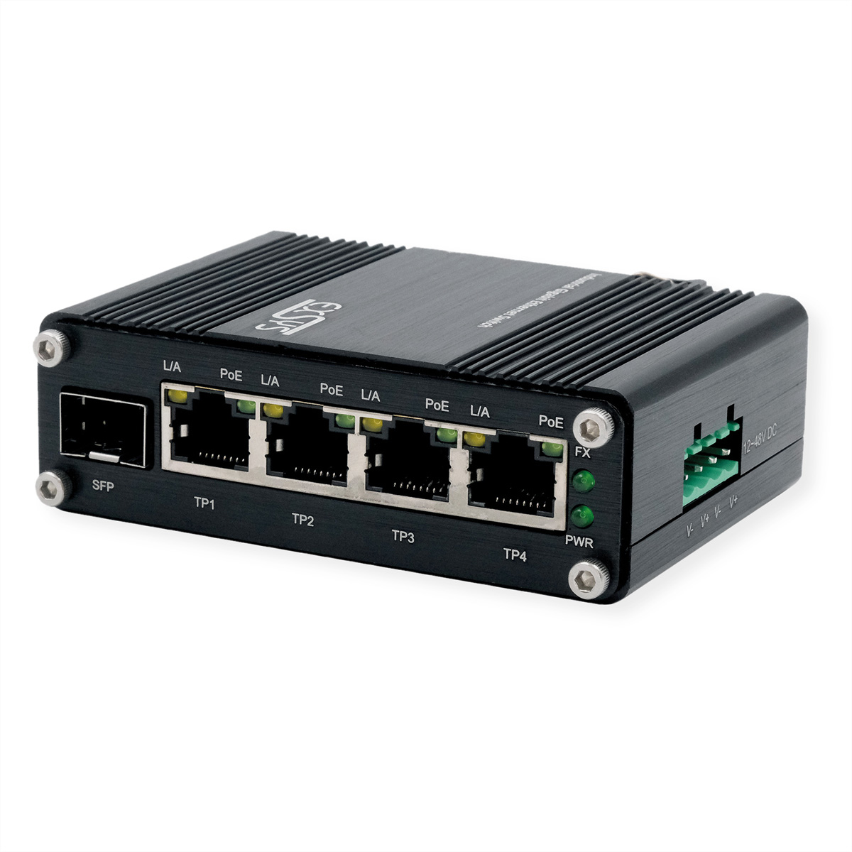 Exsys Switch mini PoE+ SFP o.Netzteil Industrie DIN-Rail - Switch - 1 Gbps - 4-Port - Ethernet - Power over Ethernet
