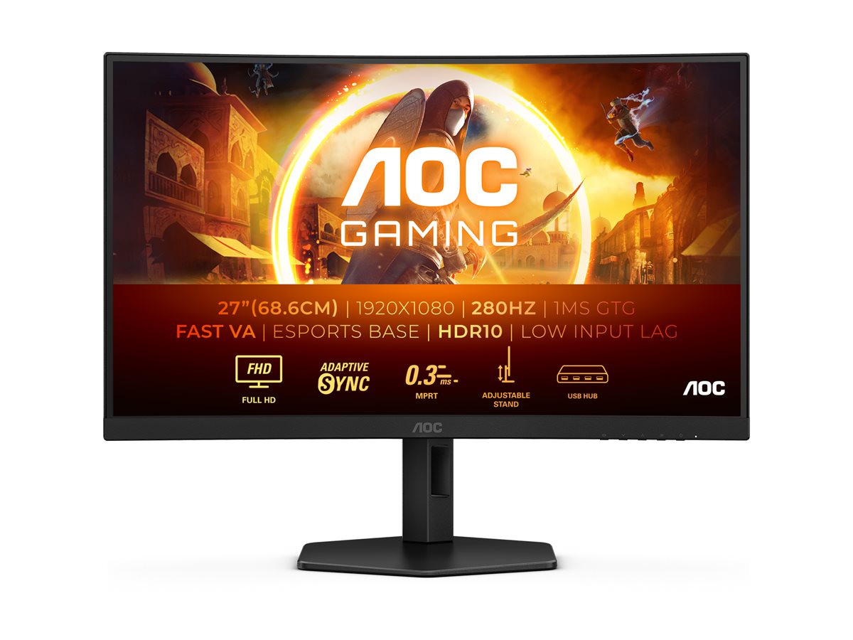 AOC Gaming C27G4ZXU - LED-Monitor - Gaming - gebogen - 68.5 cm (27") - 1920 x 1080 Full HD (1080p) @ 280 Hz - Fast VA - 300 cd/m² - 4000:1 - HDR10 - 0.3 ms - Lautsprecher - Schwarz