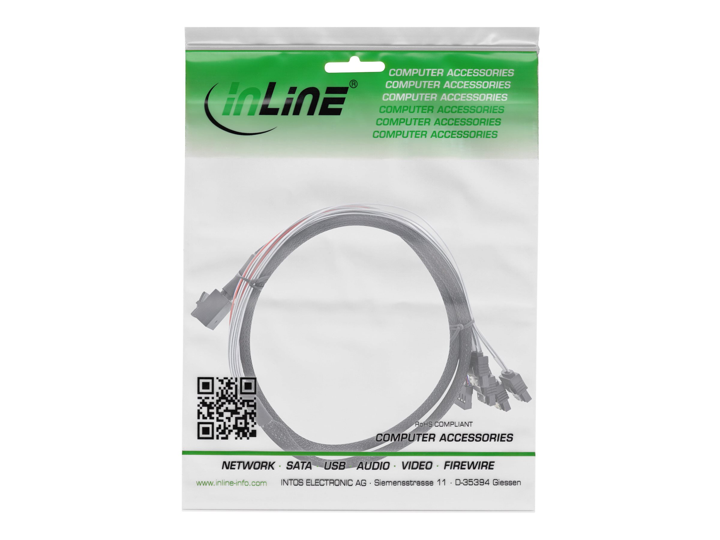 InLine - SATA- / SAS-Kabel - mit Sidebands - gerade durchgeführt - 4-Lane - 4x Mini SAS HD (SFF-8643) zu SATA, Seitenband - 50 cm - Schwarz