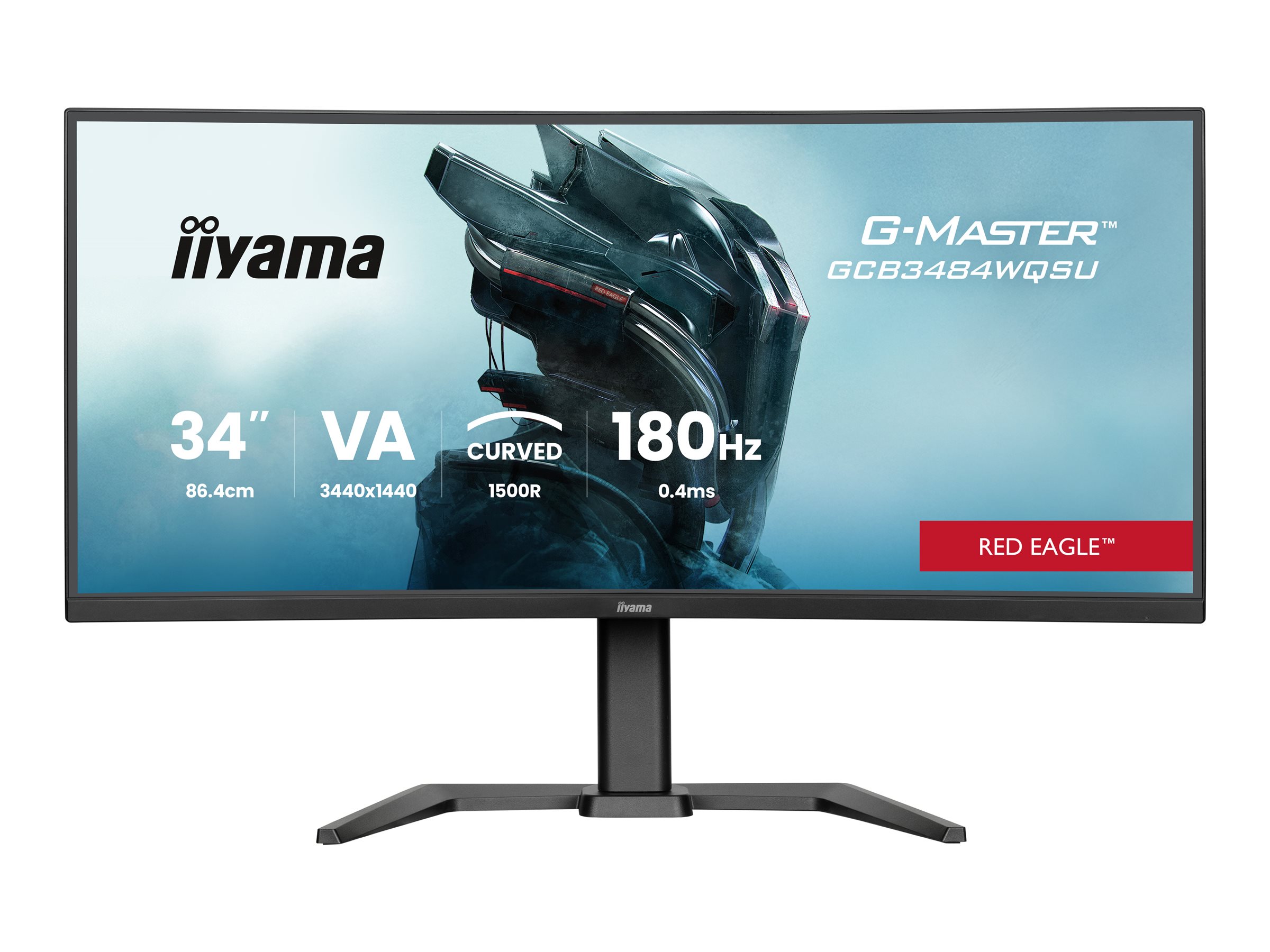 iiyama G-MASTER Red Eagle GCB3484WQSU-B1 - LED-Monitor - Gaming - gebogen - 86.4 cm (34") (31.4" sichtbar) - 3440 x 1440 UWQHD @ 180 Hz - VA - 500 cd/m² - 4000:1 - 0.4 ms - 2xHDMI, DisplayPort, 2xUSB-C, 2xUSB - Lautsprecher - Schwarz
