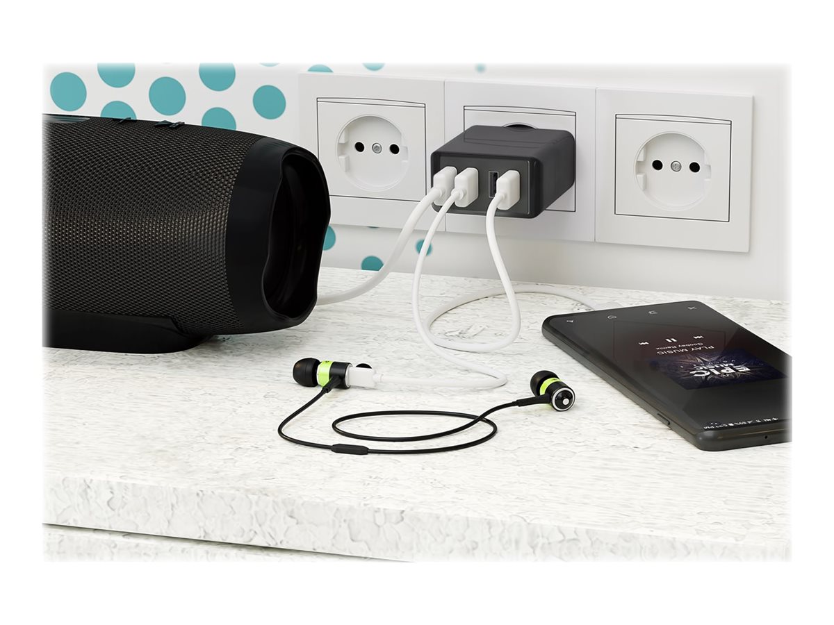 goobay Ladegerät USB A 4-fach schwarz USB Steckernetzteil, 3A, 30W