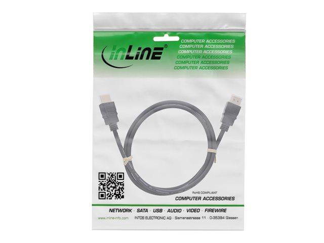 InLine HDMI Kabel - HDMI-High Speed mit Ethernet - Stecker/Stecker - schwarz - 2m - 2 m - Schwarz - 2K Unterstützung - Support von 4K 60 Hz