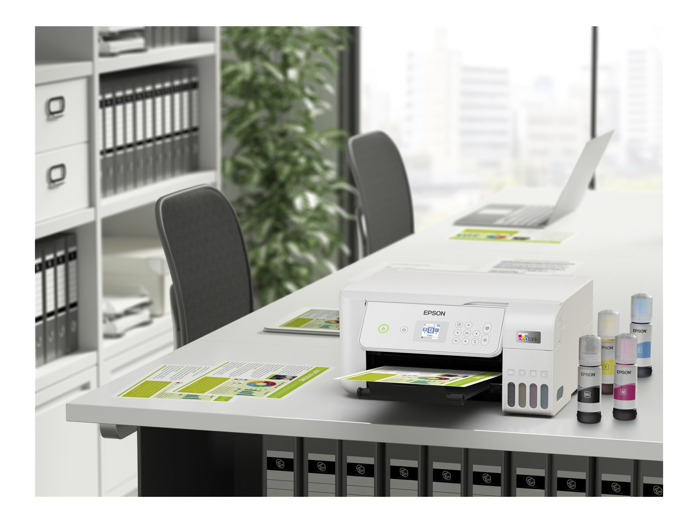 Epson EcoTank ET-2876 - Multifunktionsdrucker - Farbe - Tintenstrahl - ITS - A4 (Medien) - bis zu 10 Seiten/Min. (Drucken) - 100 Blatt - Wi-Fi, USB - weiß