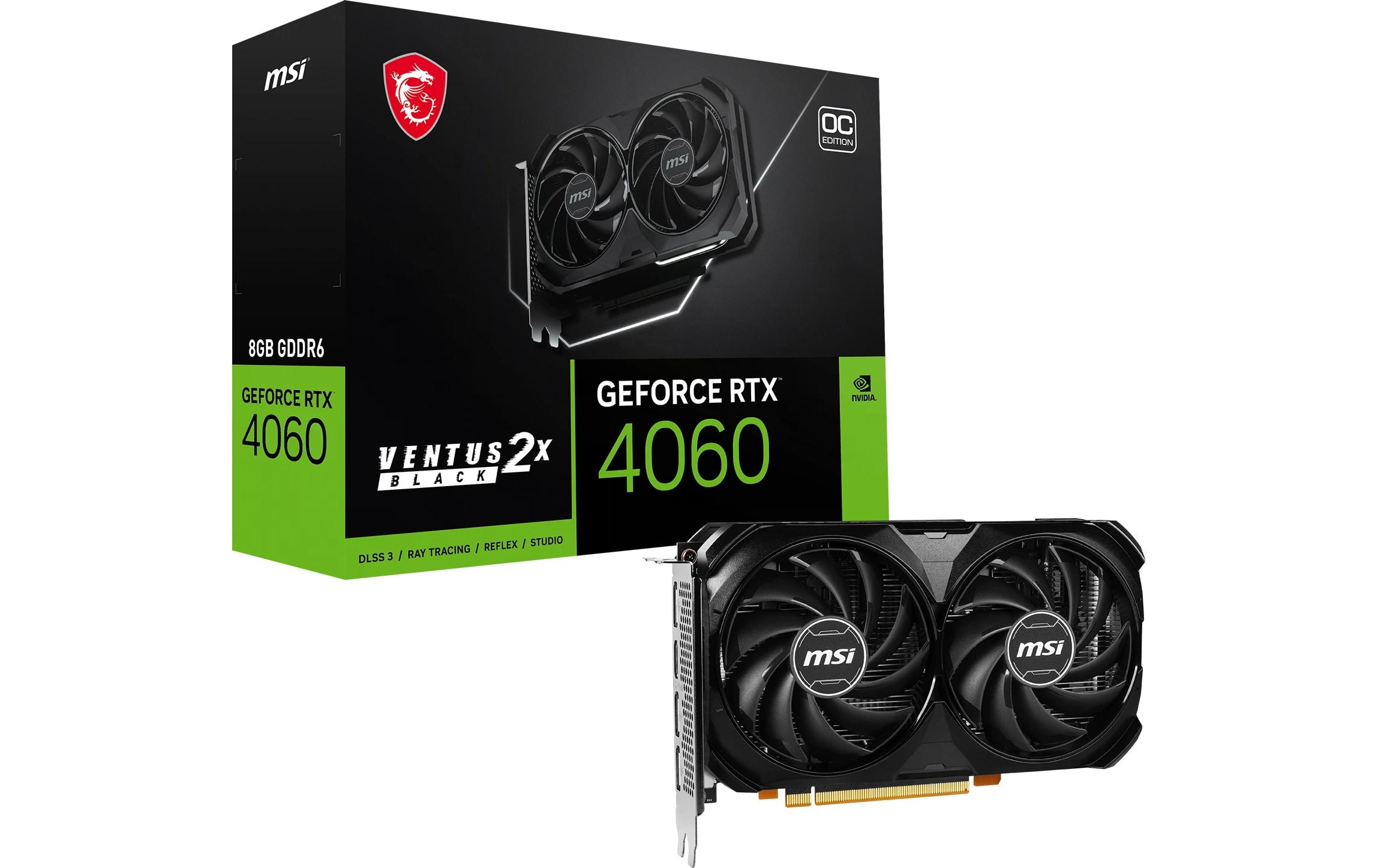 MSI GeForce RTX 4060 VENTUS 2X BLACK 8G OC Grafikkarte - 8GB GDDR6, 1x HDMI, 3x DP