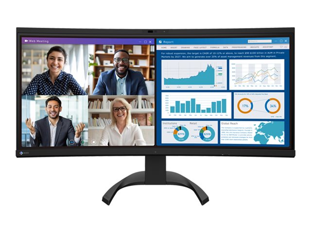 EIZO FlexScan EV3450XC-BK - Mit FlexStand - LED-Monitor - gebogen - 86.4 cm (34") (34.1" sichtbar) - 3440 x 1440 UWQHD - IPS - 300 cd/m² - 1000:1 - 5 ms - 2xHDMI, DisplayPort, USB-C - Lautsprecher - Schwarz